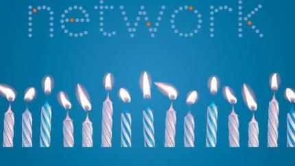 Image of the Network logo, followed by birthday candles underneath the logo. Designed by the CRCNA design team.