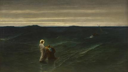 An image of Jesus and Peter walking across the water. Courtesy of Public Domain, Gustav Bion.