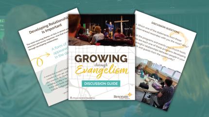 Growing through Evangelism Discussion Guide cover and pages fanned out