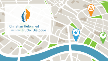 A city map and the Centre for Public Dialogue logo