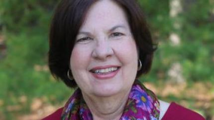 Diane's image, in which she is wearing a red blouse and a flowered scarf