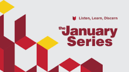 Logo for the January series includes the text "listen, learn, discern"