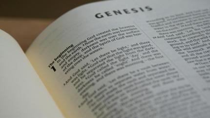 An image of the first page of Genesis. Courtesy of Pexels.