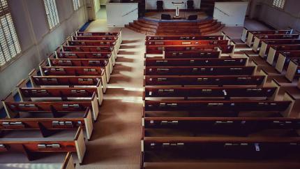 Image of an empty sanctuary. Courtesy of Dana Davis on Pexels.