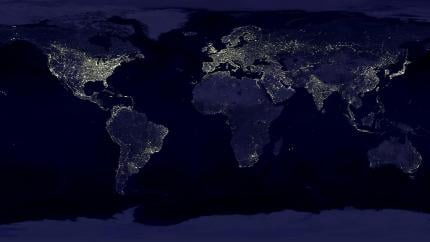 Image of a world map against a black background