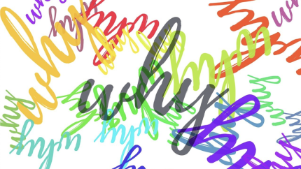 An image of multiple cursive writings of the word "why" in many different colours