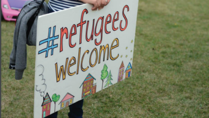 Sign with #refugees welcome