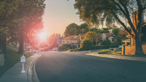 Sun shining on a neighborhood street