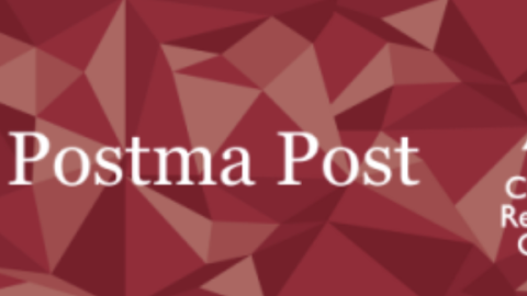 The postma post logo stands against a red background. Courtesy of Canadian Ministries.