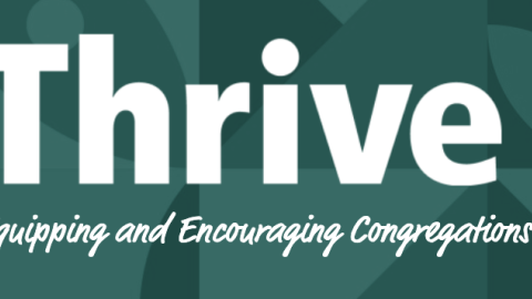 An image of the logo for Thrive against a green background/