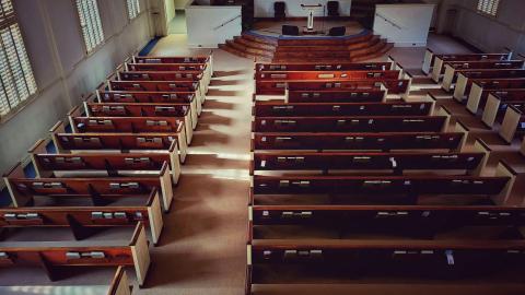 Image of an empty sanctuary. Courtesy of Dana Davis on Pexels.