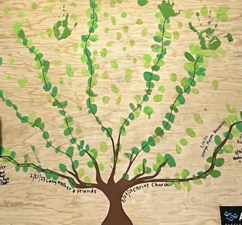 Tree on canvas made by thumb prints