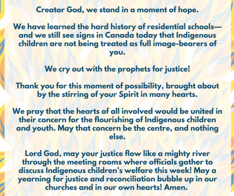 a prayer for the emergency meetings on Indigenous child welfare 